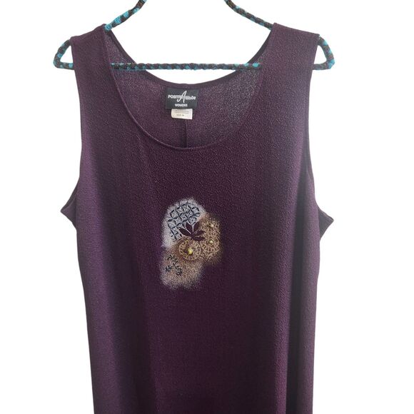 VTG Positive Attitude Plum Maxi Sheath Dress-Embellished Front-Pebbled-Artsy-18 - Picture 4 of 10